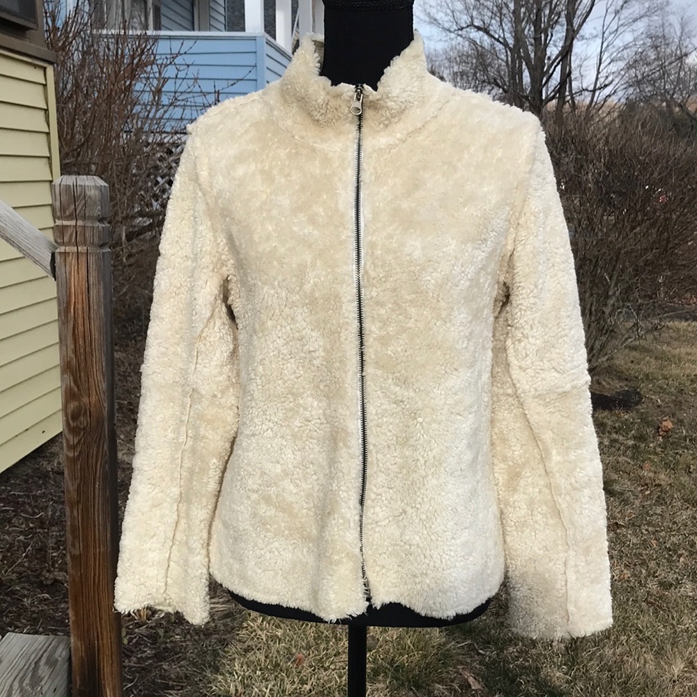 True Grit Ivory Boucle Teddy Jacket, Sz Small Winter White Front Zip Sherpa Coat